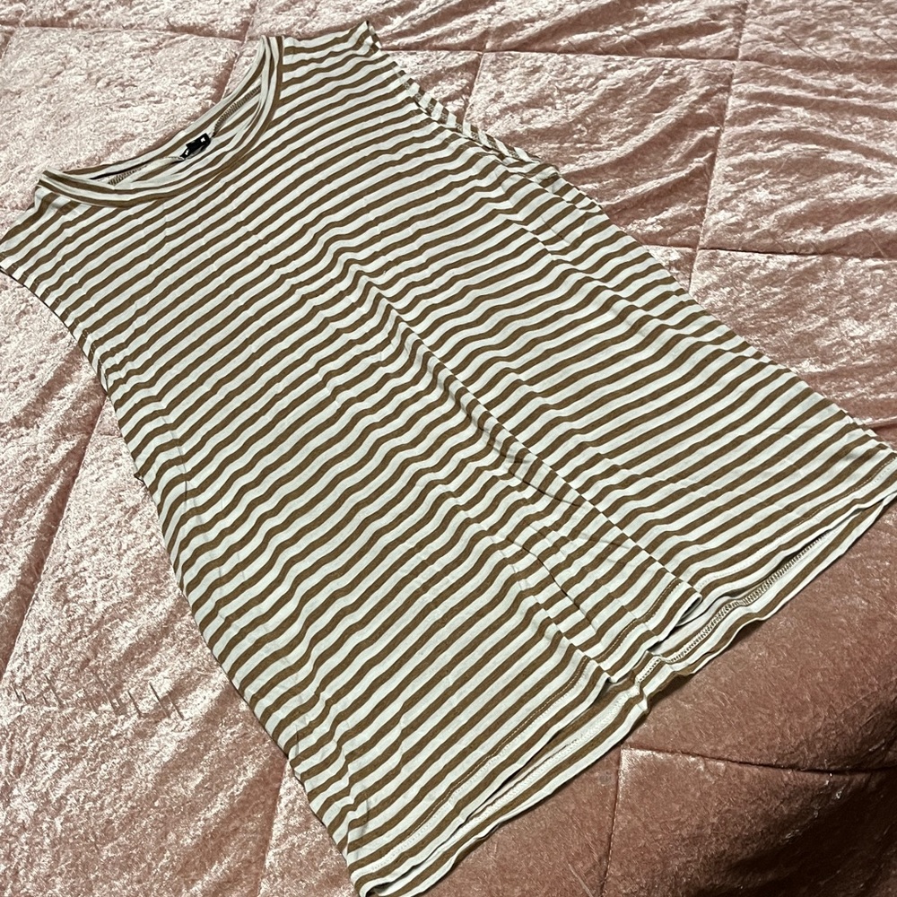 Monrow Brown and White Striped Tank Top